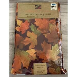 Benson Mills Tablecloth Vtg New In Pkg Maple Leaves Fall 70” Round Textured Poly